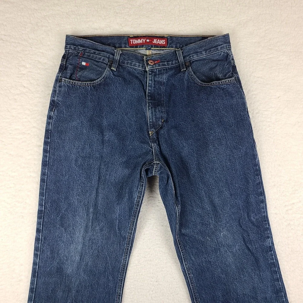 VTG Tommy Hilfiger Jeans Mens 34x32 Blue Straight Leg Utility‎ Denim MEXICO 02'